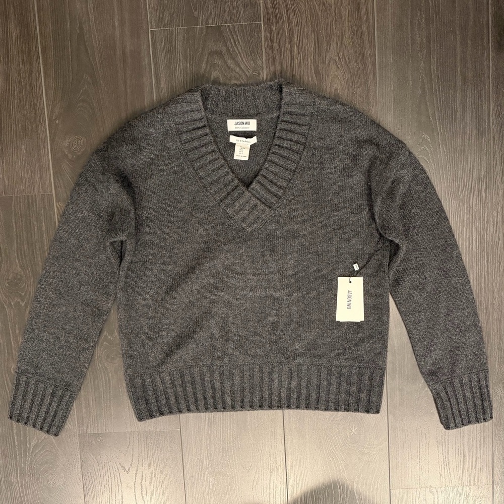 NWT - Jason Wu - 100% Cashmere Charcoal V-Neck Sweater